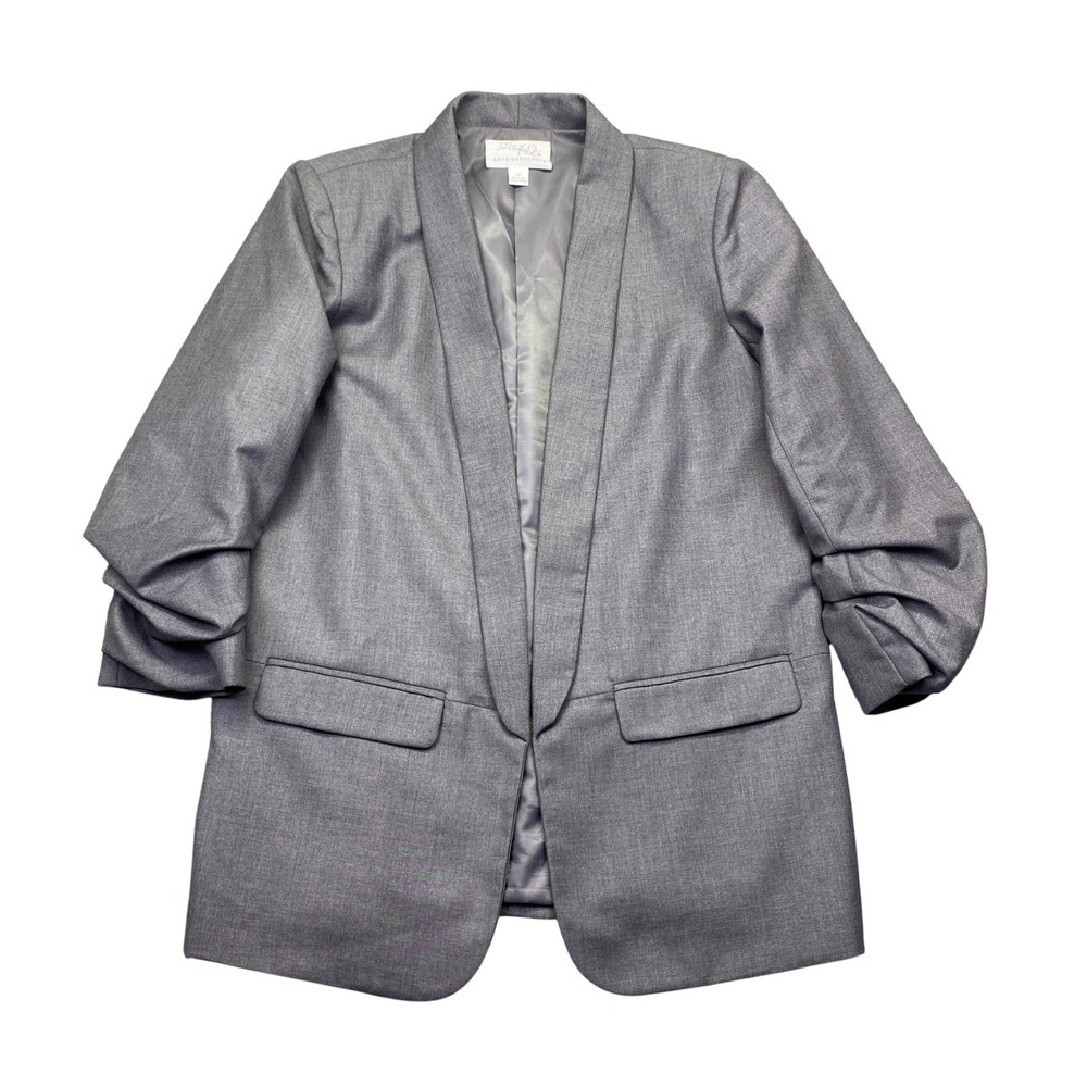 Mare Mare x Anthropologie Gray Ruched Sleeve‎ Open Front Blazer Jacket Womens M
